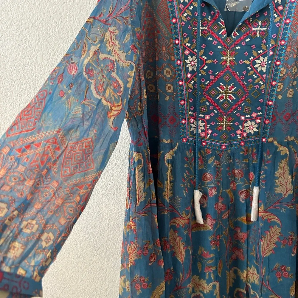 Soft Surroundings Teal Floral Embroidered Maxi Dress - Picture 3 of 9